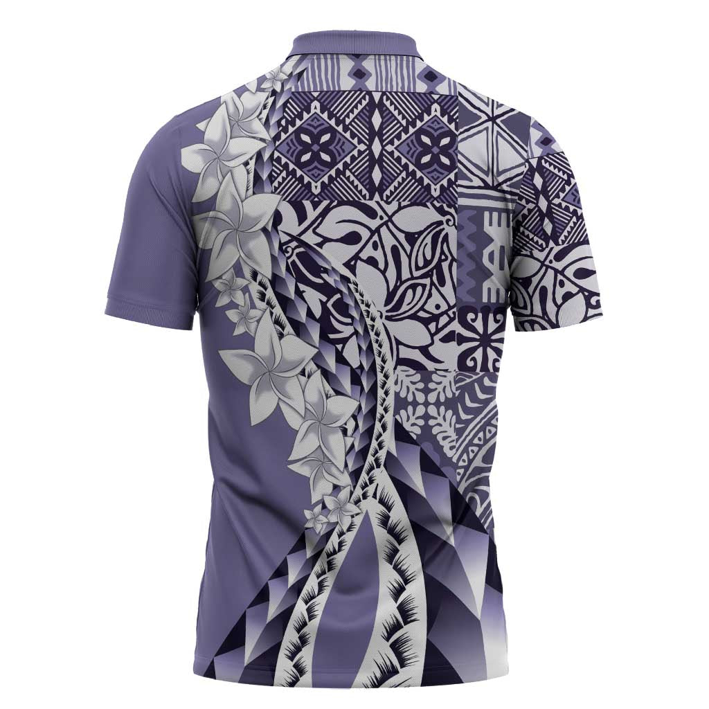 Aloha Vintage Plumeria Hawaiian Tapa Pattern Zipper Polo Shirt Purple Hawaiian Tapa Pattern - Polynesian Pride