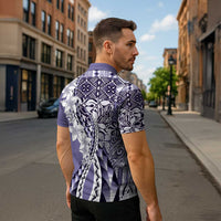 Aloha Vintage Plumeria Hawaiian Tapa Pattern Zipper Polo Shirt Purple Hawaiian Tapa Pattern - Polynesian Pride