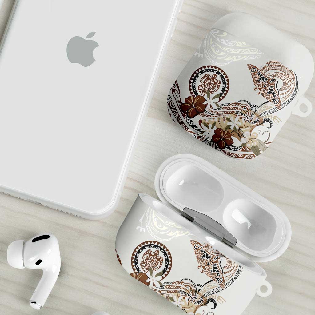 Polynesian Manta Ray AirPods Case Beige Floral Turtle Tattoo LT9 - Polynesian Pride