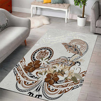 Polynesian Manta Ray Area Rug Beige Floral Turtle Tattoo - Polynesian Pride