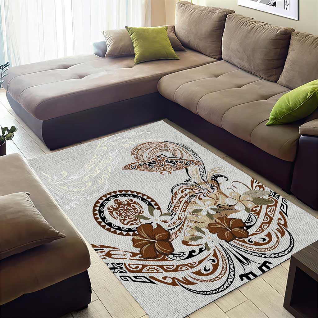 Polynesian Manta Ray Area Rug Beige Floral Turtle Tattoo - Polynesian Pride