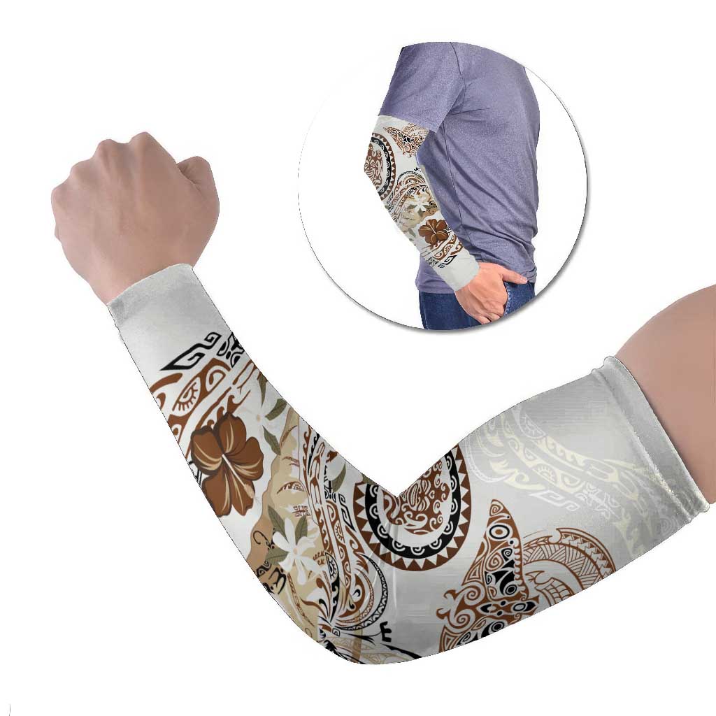 Polynesian Manta Ray Arm Sleeves Beige Floral Turtle Tattoo - Polynesian Pride