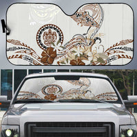 Polynesian Manta Ray Auto Sun Shade Beige Floral Turtle Tattoo - Polynesian Pride