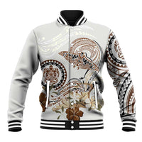 Polynesian Manta Ray Baseball Jacket Beige Floral Turtle Tattoo LT9 Unisex Beige - Polynesian Pride