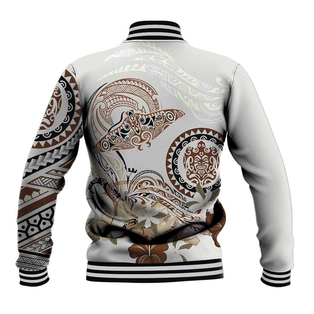 Polynesian Manta Ray Baseball Jacket Beige Floral Turtle Tattoo LT9 - Polynesian Pride