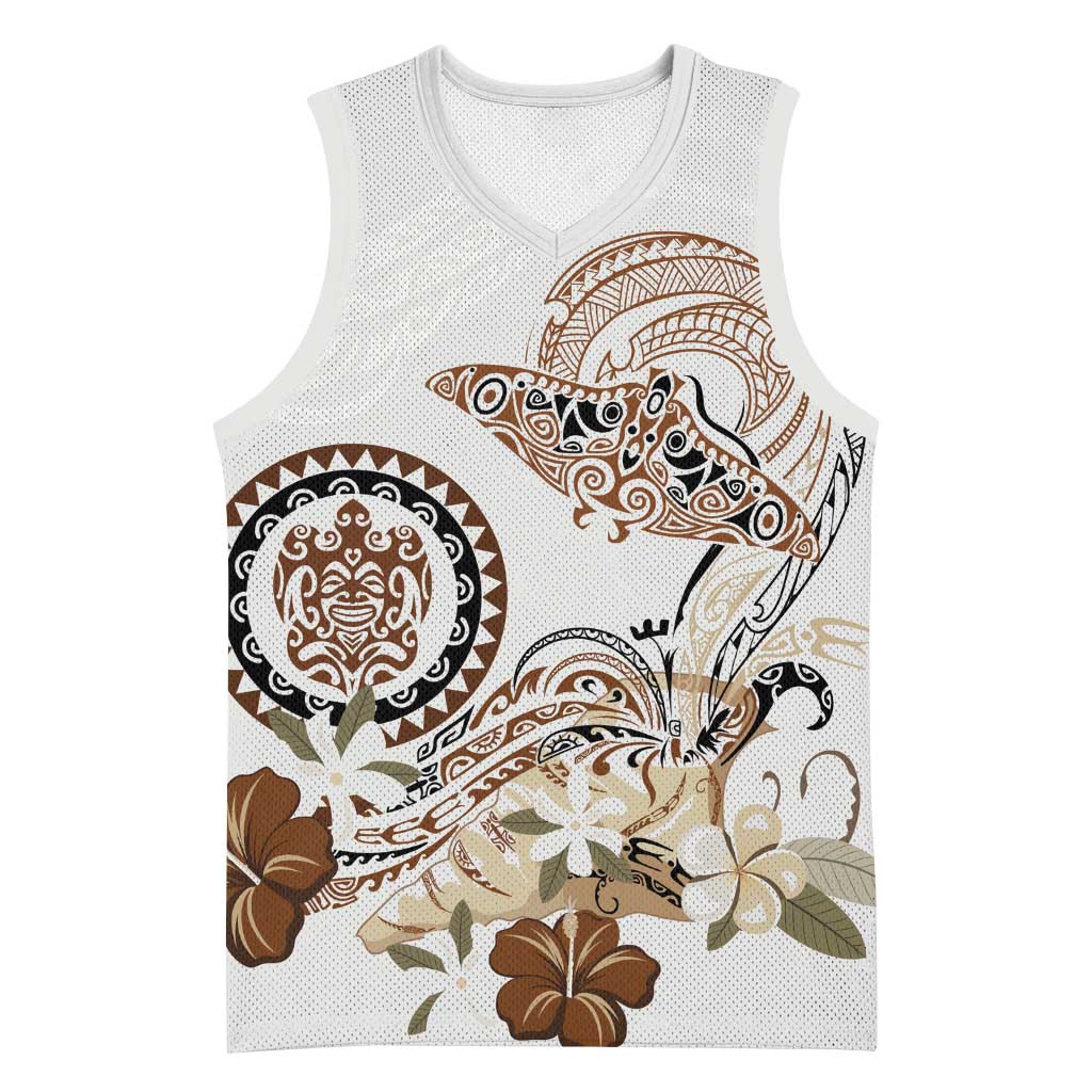 Polynesian Manta Ray Basketball Jersey Beige Floral Turtle Tattoo LT9 Unisex Beige - Polynesian Pride