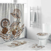 Polynesian Manta Ray Bathroom Set Beige Floral Turtle Tattoo - Polynesian Pride