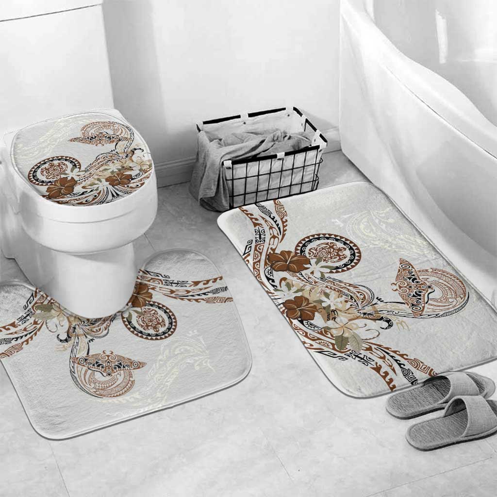 Polynesian Manta Ray Bathroom Set Beige Floral Turtle Tattoo - Polynesian Pride