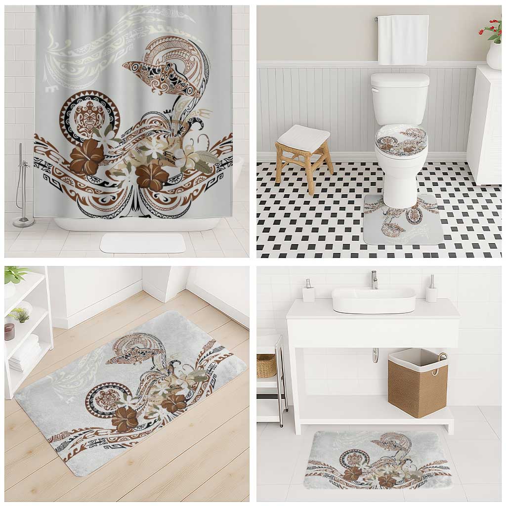 Polynesian Manta Ray Bathroom Set Beige Floral Turtle Tattoo - Polynesian Pride