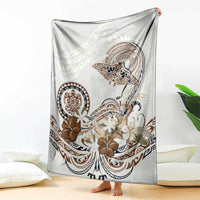 Polynesian Manta Ray Blanket Beige Floral Turtle Tattoo - Polynesian Pride