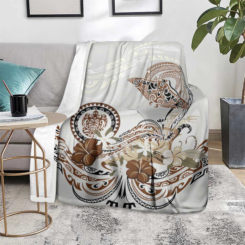 Polynesian Manta Ray Blanket Beige Floral Turtle Tattoo - Polynesian Pride