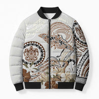 Polynesian Manta Ray Bomber Puffer Jacket Beige Floral Turtle Tattoo LT9 Unisex Beige - Polynesian Pride