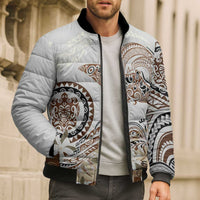 Polynesian Manta Ray Bomber Puffer Jacket Beige Floral Turtle Tattoo LT9 - Polynesian Pride