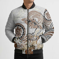 Polynesian Manta Ray Bomber Puffer Jacket Beige Floral Turtle Tattoo LT9 - Polynesian Pride