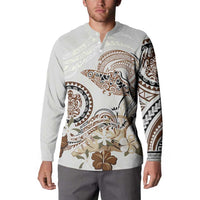 Polynesian Manta Ray Button Sweatshirt Beige Floral Turtle Tattoo LT9 - Polynesian Pride