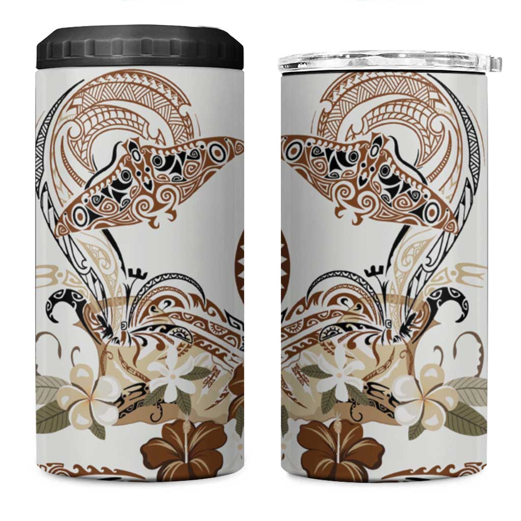 Polynesian Manta Ray 4 in 1 Can Cooler Tumbler Beige Floral Turtle Tattoo LT9 One Size: 16 oz Beige - Polynesian Pride