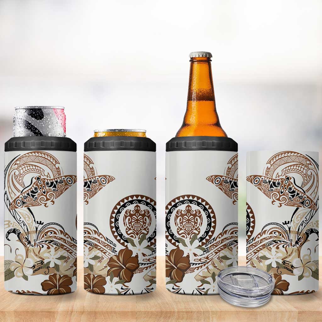 Polynesian Manta Ray 4 in 1 Can Cooler Tumbler Beige Floral Turtle Tattoo LT9 - Polynesian Pride