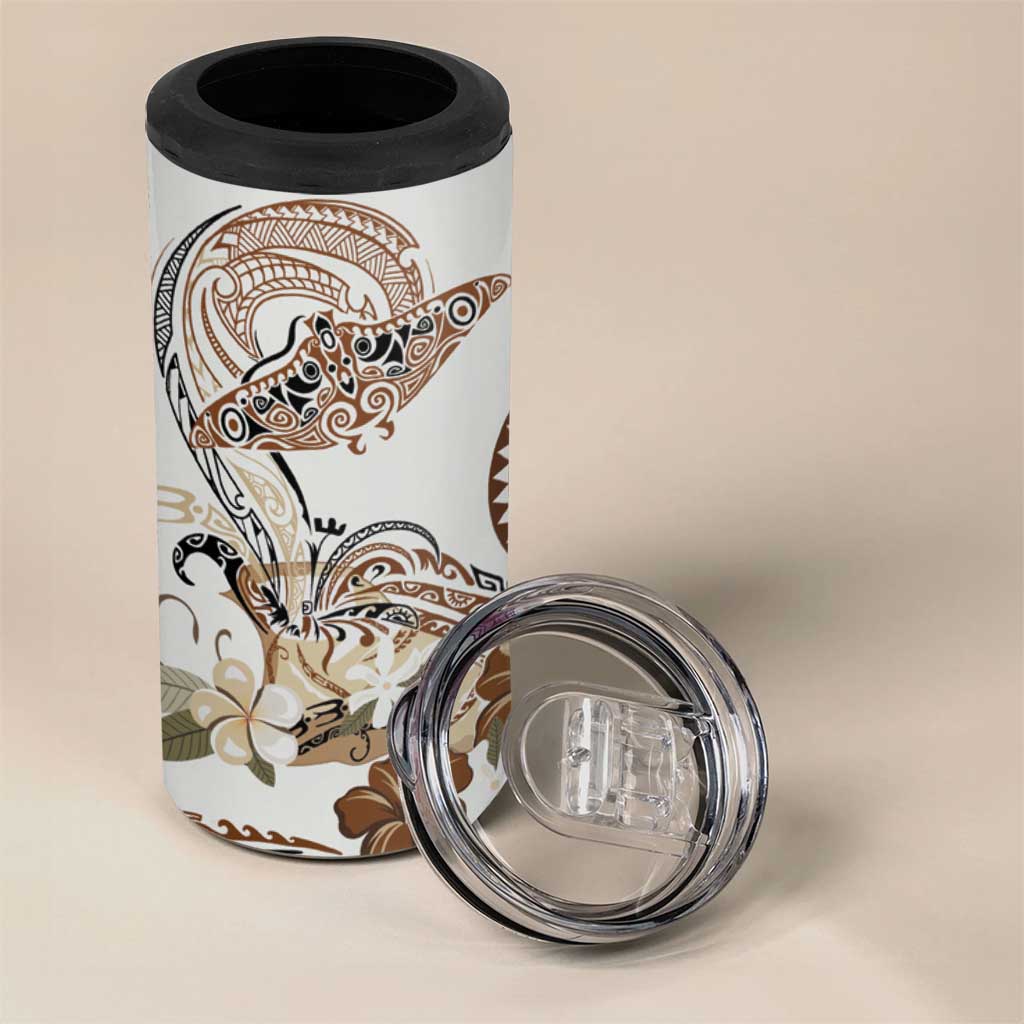 Polynesian Manta Ray 4 in 1 Can Cooler Tumbler Beige Floral Turtle Tattoo LT9 - Polynesian Pride