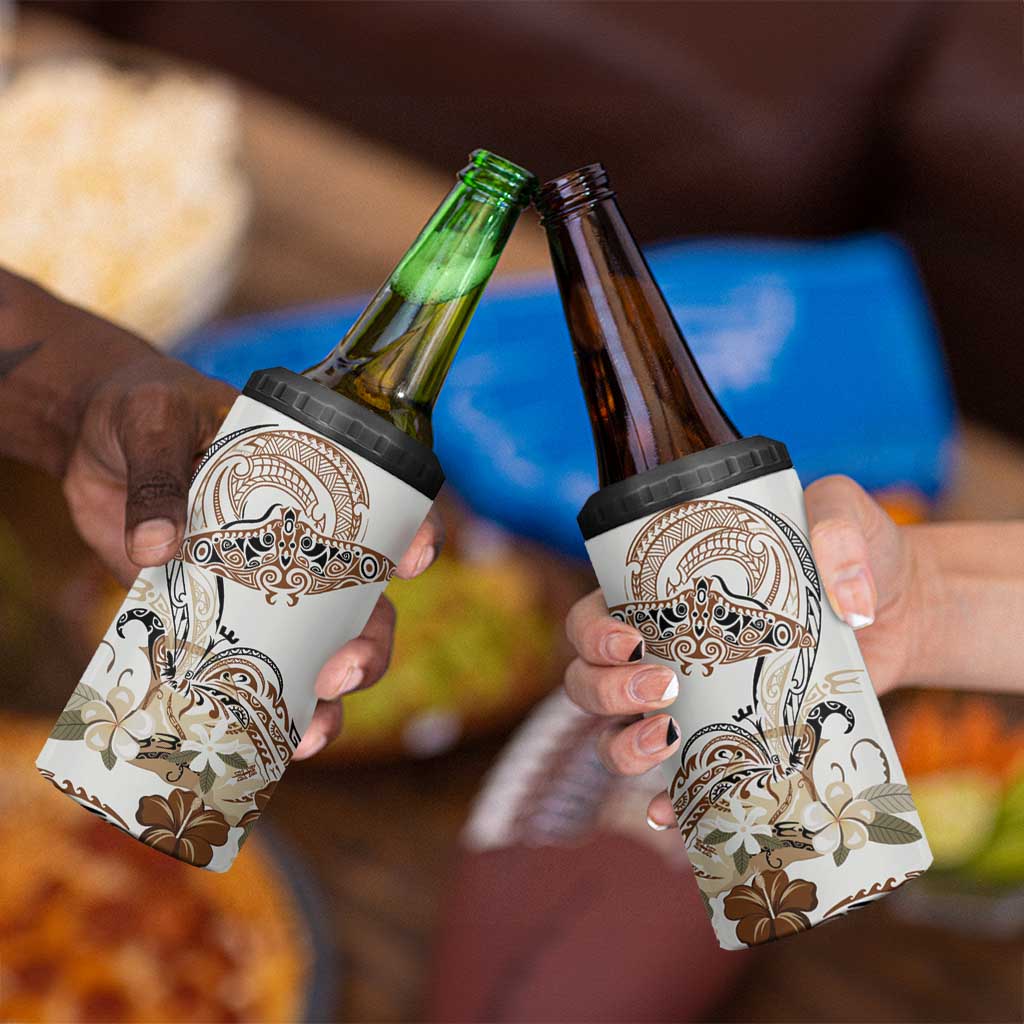 Polynesian Manta Ray 4 in 1 Can Cooler Tumbler Beige Floral Turtle Tattoo LT9 - Polynesian Pride