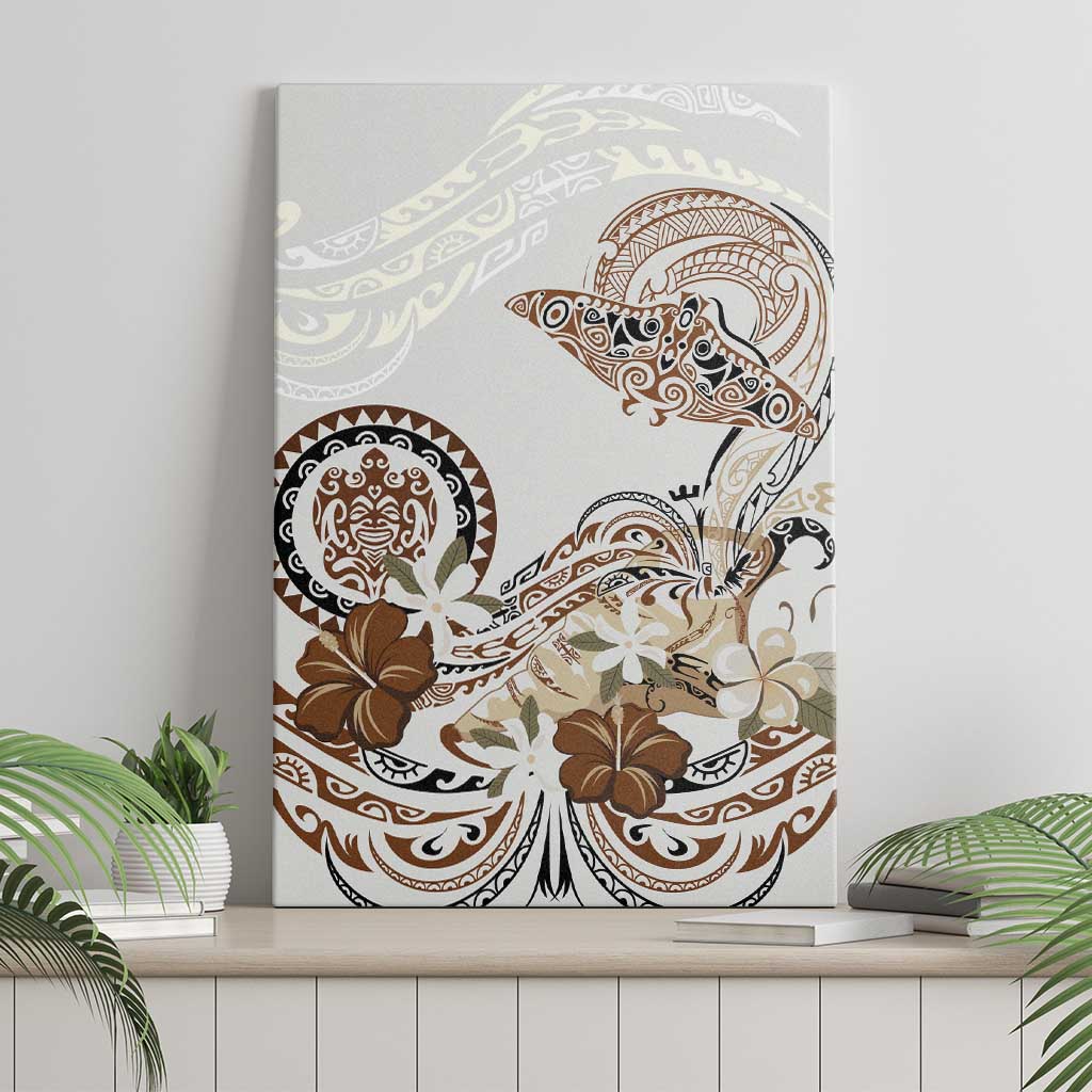 Polynesian Manta Ray Canvas Wall Art Beige Floral Turtle Tattoo LT9 - Polynesian Pride
