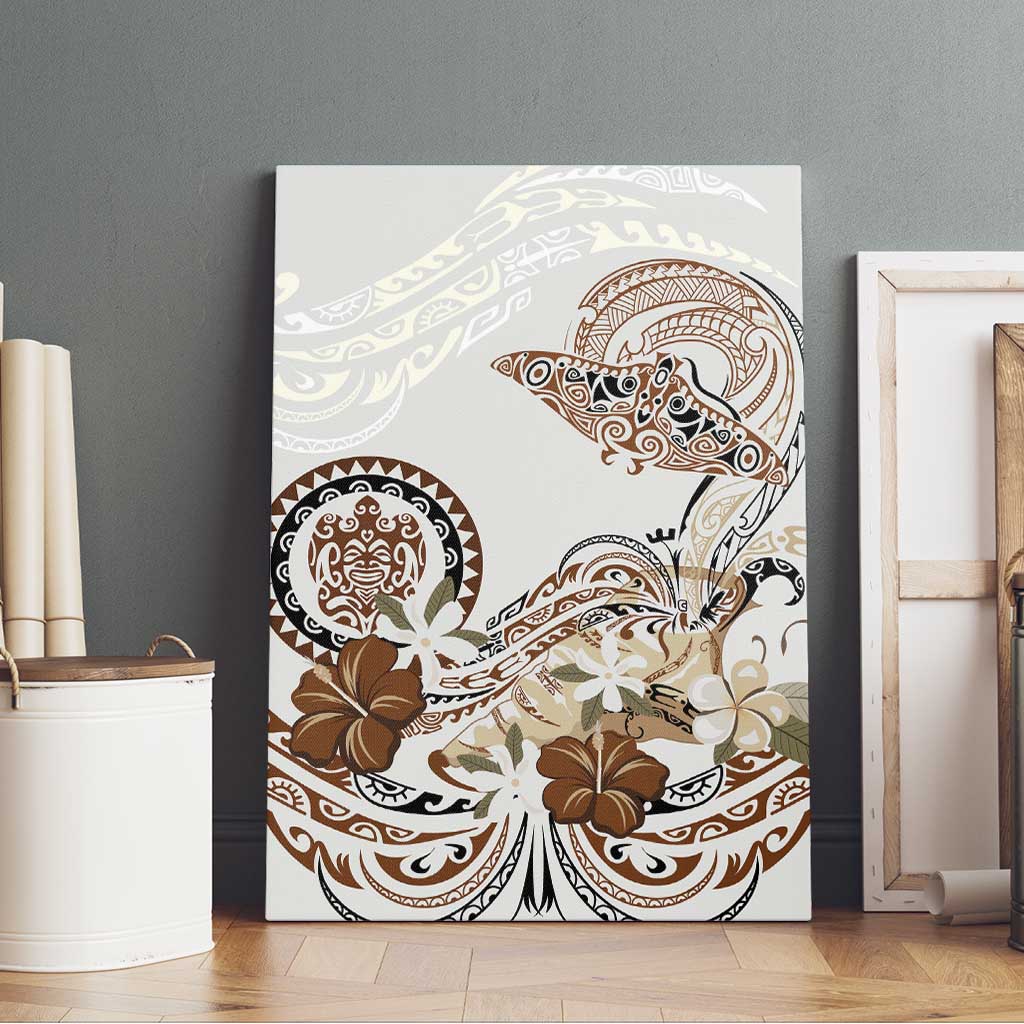 Polynesian Manta Ray Canvas Wall Art Beige Floral Turtle Tattoo LT9 - Polynesian Pride