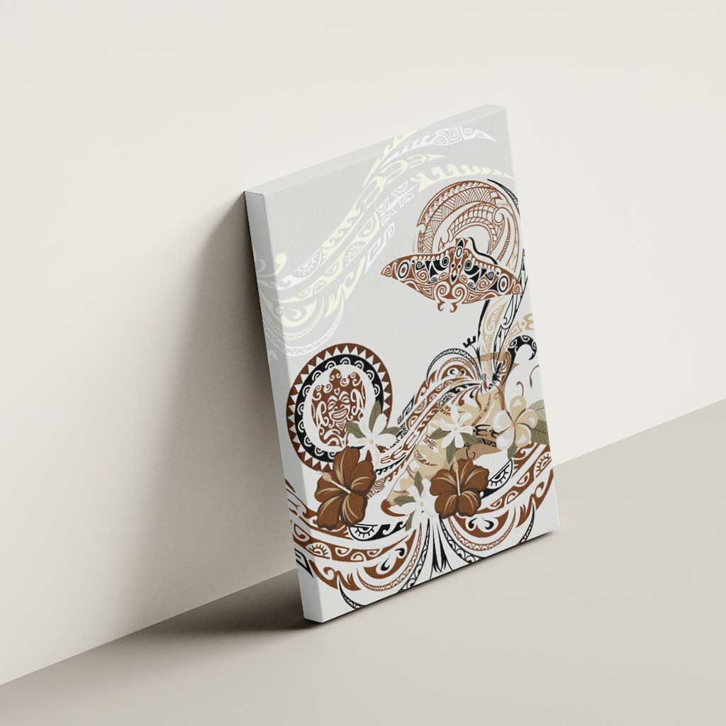 Polynesian Manta Ray Canvas Wall Art Beige Floral Turtle Tattoo LT9 - Polynesian Pride