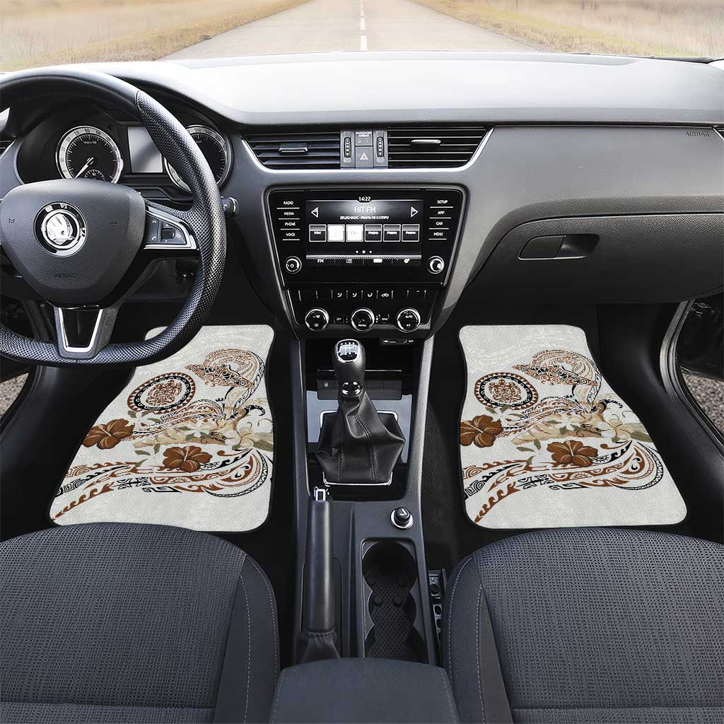 Polynesian Manta Ray Car Mats Beige Floral Turtle Tattoo LT9 Set 2pcs - Front Beige - Polynesian Pride