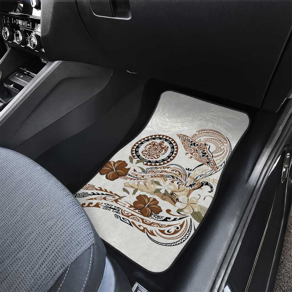 Polynesian Manta Ray Car Mats Beige Floral Turtle Tattoo LT9 - Polynesian Pride