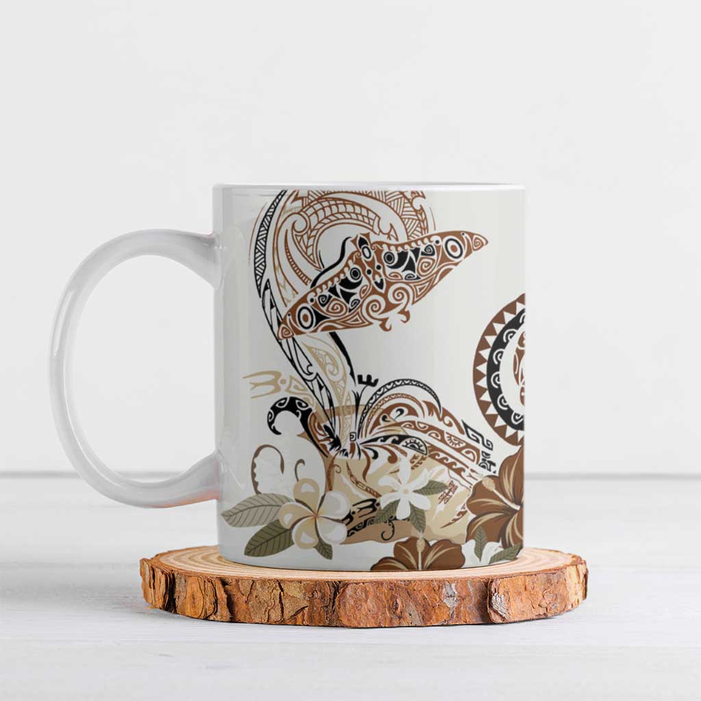 Polynesian Manta Ray Ceramic Mug Beige Floral Turtle Tattoo LT9 Beige - Polynesian Pride