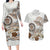 Polynesian Manta Ray Couples Matching Long Sleeve Bodycon Dress and Hawaiian Shirt Beige Floral Turtle Tattoo - Polynesian Pride