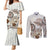 Polynesian Manta Ray Couples Matching Mermaid Dress and Long Sleeve Button Shirt Beige Floral Turtle Tattoo - Polynesian Pride