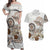 Polynesian Manta Ray Couples Matching Off Shoulder Maxi Dress and Hawaiian Shirt Beige Floral Turtle Tattoo - Polynesian Pride