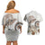 Polynesian Manta Ray Couples Matching Off Shoulder Short Dress and Hawaiian Shirt Beige Floral Turtle Tattoo - Polynesian Pride