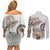 Polynesian Manta Ray Couples Matching Off Shoulder Short Dress and Long Sleeve Button Shirt Beige Floral Turtle Tattoo - Polynesian Pride