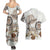 Polynesian Manta Ray Couples Matching Summer Maxi Dress and Hawaiian Shirt Beige Floral Turtle Tattoo - Polynesian Pride