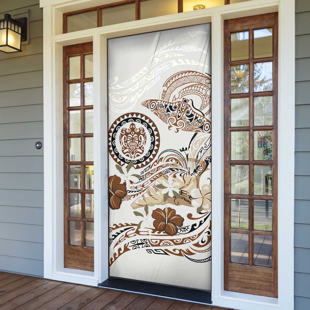 Polynesian Manta Ray Door Cover Beige Floral Turtle Tattoo - Polynesian Pride