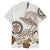 Polynesian Manta Ray Family Matching Off Shoulder Short Dress and Hawaiian Shirt Beige Floral Turtle Tattoo - Polynesian Pride