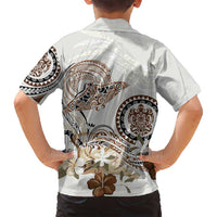 Polynesian Manta Ray Family Matching Puletasi and Hawaiian Shirt Beige Floral Turtle Tattoo LT9 - Polynesian Pride