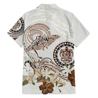 Polynesian Manta Ray Family Matching Puletasi and Hawaiian Shirt Beige Floral Turtle Tattoo LT9 - Polynesian Pride