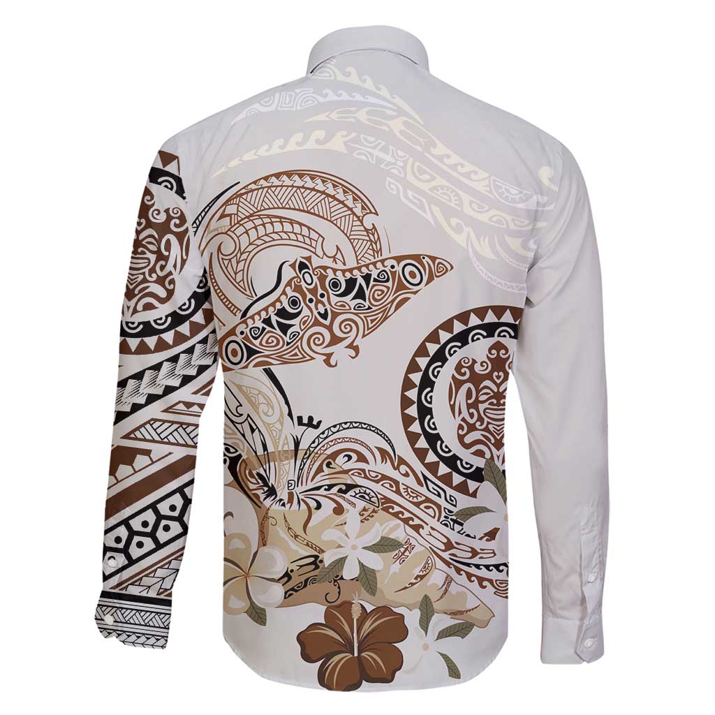 Polynesian Manta Ray Family Matching Puletasi and Hawaiian Shirt Beige Floral Turtle Tattoo LT9 - Polynesian Pride