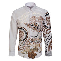 Polynesian Manta Ray Family Matching Tank Maxi Dress and Hawaiian Shirt Beige Floral Turtle Tattoo - Polynesian Pride