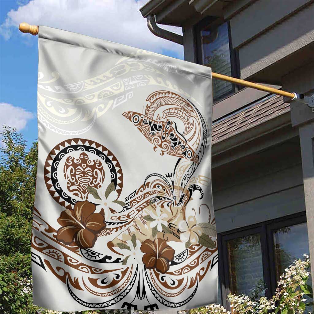 Polynesian Manta Ray Garden Flag Beige Floral Turtle Tattoo LT9 - Polynesian Pride