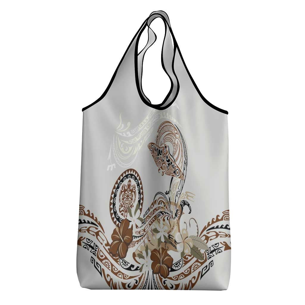Polynesian Manta Ray Grocery Bag Beige Floral Turtle Tattoo - Polynesian Pride