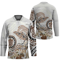 Polynesian Manta Ray Hockey Jersey Beige Floral Turtle Tattoo LT9 - Polynesian Pride