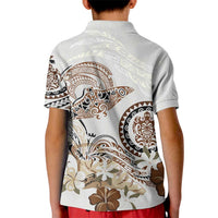 Polynesian Manta Ray Kid Polo Shirt Beige Floral Turtle Tattoo - Polynesian Pride