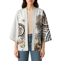 Polynesian Manta Ray Kimono Beige Floral Turtle Tattoo - Polynesian Pride