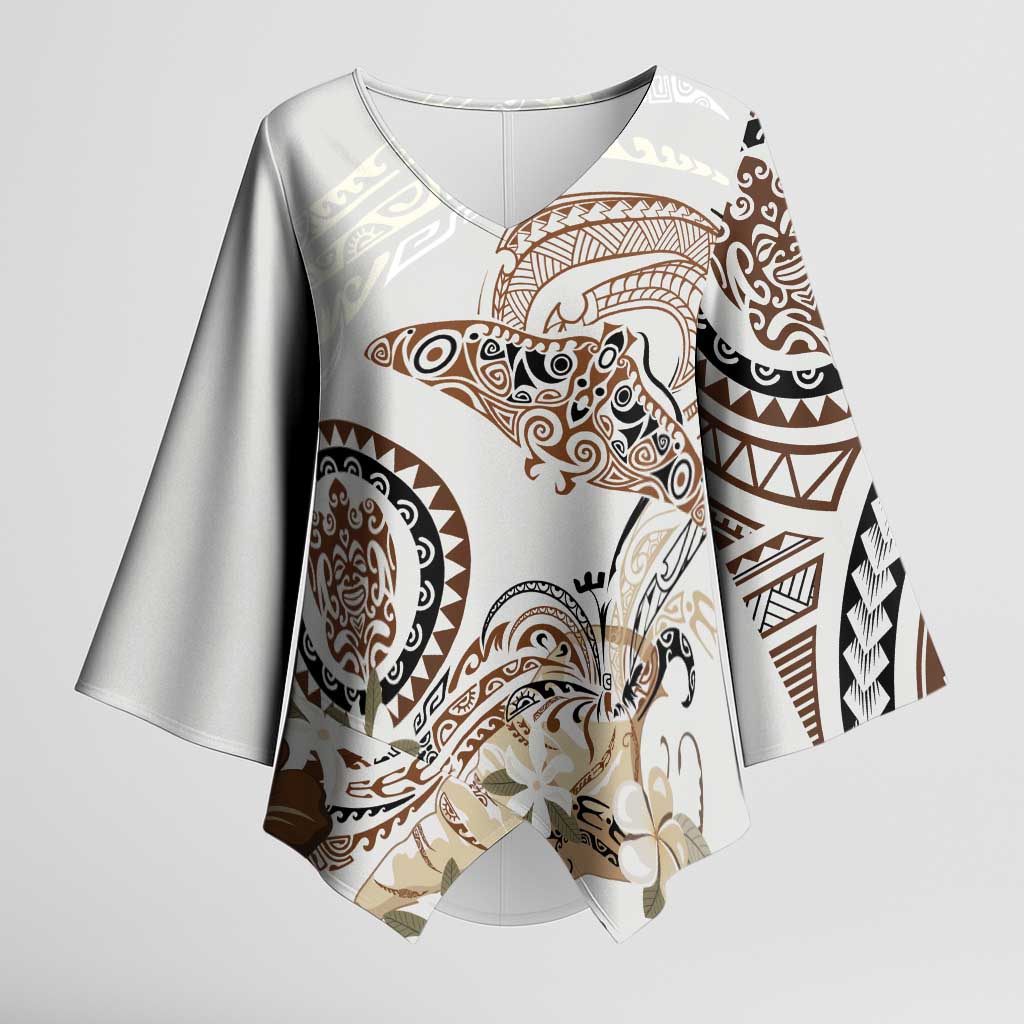 Polynesian Manta Ray Kimono Sleeve Blouse Beige Floral Turtle Tattoo LT9 Female Beige - Polynesian Pride