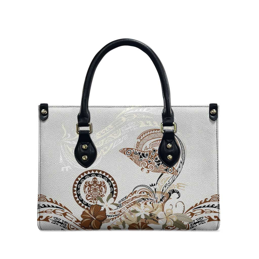 Polynesian Manta Ray Leather Bag Beige Floral Turtle Tattoo - Polynesian Pride