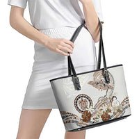 Polynesian Manta Ray Leather Tote Bag Beige Floral Turtle Tattoo - Polynesian Pride