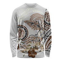 Polynesian Manta Ray Long Sleeve Shirt Beige Floral Turtle Tattoo LT9 Unisex Beige - Polynesian Pride